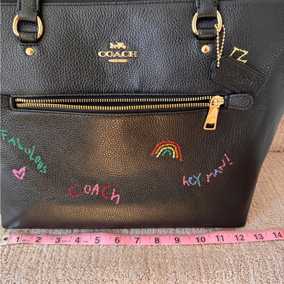 Coach Black Leather with Diary Embroidery Tote Bag - Picture 5 of 7
